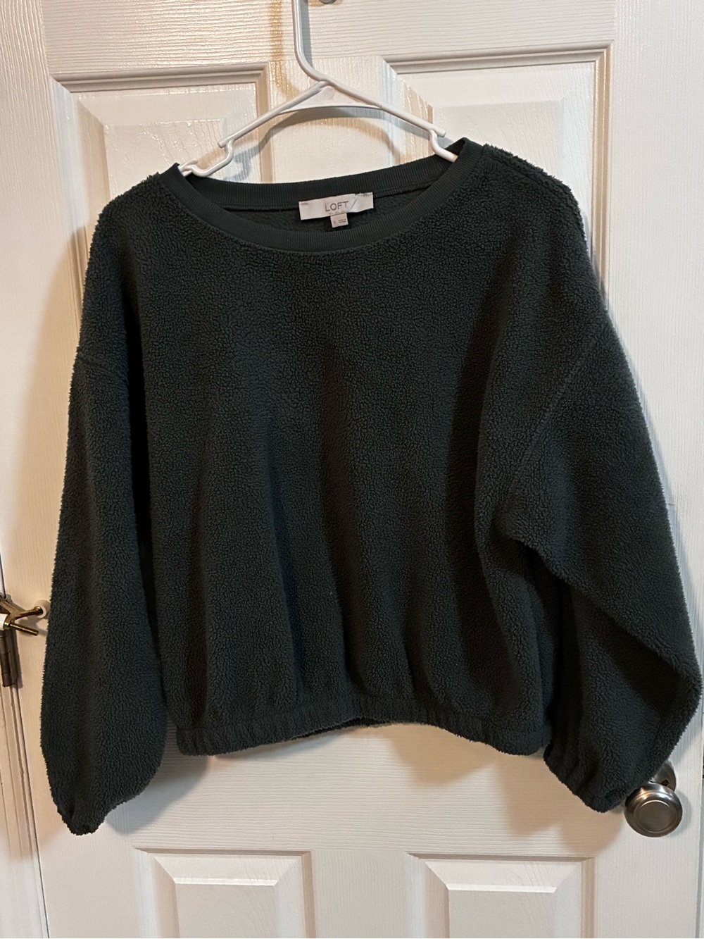 LOFT Dark Green Crewneck Fleece Pullover